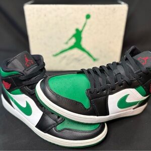 Air Jordan 1 Mid Pine Green Black White Size 10.5 NEW No Box